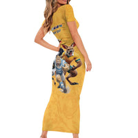 Custom Rugby Southern Hemisphere Short Sleeve Bodycon Dress Argentina AUNZ South Africa Mascot Gold - Polynesian Pride