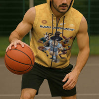 Custom Rugby Southern Hemisphere Sleeveless Zip Hoodie Argentina AUNZ South Africa Mascot Gold - Polynesian Pride