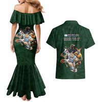 Custom Rugby Southern Hemisphere Couples Matching Mermaid Dress and Hawaiian Shirt Argentina AUNZ South Africa Mascot Green - Polynesian Pride