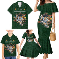 Custom Rugby Southern Hemisphere Family Matching Mermaid Dress and Hawaiian Shirt Argentina AUNZ South Africa Mascot Green - Polynesian Pride
