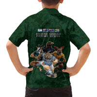 Custom Rugby Southern Hemisphere Family Matching Off The Shoulder Long Sleeve Dress and Hawaiian Shirt Argentina AUNZ South Africa Mascot Green - Polynesian Pride
