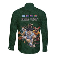 Custom Rugby Southern Hemisphere Long Sleeve Button Shirt Argentina AUNZ South Africa Mascot Green - Polynesian Pride