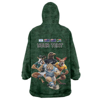 Custom Rugby Southern Hemisphere Wearable Blanket Hoodie Argentina AUNZ South Africa Mascot Green - Polynesian Pride