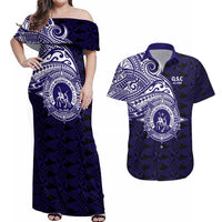 Tonga Queen Salote College 100th Years Couples Matching Off Shoulder Maxi Dress and Hawaiian Shirt Est 1926 Tongan Ngatu Tapa - Polynesian Pride