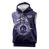 Tonga Queen Salote College 100th Years Sleeveless Zip Hoodie Est 1926 Tongan Ngatu Tapa LT9 Blue - Polynesian Pride