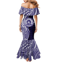 Tonga Queen Salote College 100th Years Family Matching Mermaid Dress and Hawaiian Shirt Blue Tonga Kupesi Uniquely Pacific Art - Polynesian Pride