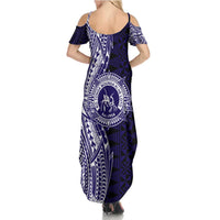 Tonga Queen Salote College 100th Years Family Matching Summer Maxi Dress and Hawaiian Shirt Blue Tonga Kupesi Uniquely Pacific Art - Polynesian Pride