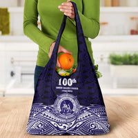Tonga Queen Salote College 100th Years Grocery Bag Blue Tonga Kupesi Uniquely Pacific Art - Polynesian Pride