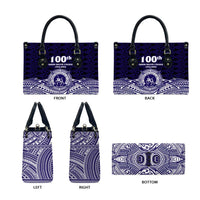Tonga Queen Salote College 100th Years Leather Bag Blue Tonga Kupesi Uniquely Pacific Art - Polynesian Pride