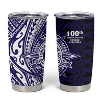 Tonga Queen Salote College 100th Years Tumbler Cup Blue Tonga Kupesi Uniquely Pacific Art - Polynesian Pride