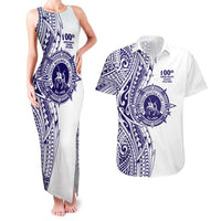Tonga Queen Salote College 100th Years Couples Matching Tank Maxi Dress and Hawaiian Shirt White Tonga Kupesi Uniquely Pacific Art - Polynesian Pride