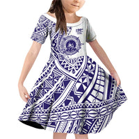 Tonga Queen Salote College 100th Years Family Matching Off Shoulder Short Dress and Hawaiian Shirt White Tonga Kupesi Uniquely Pacific Art LT9 Daughter's Dress White - Polynesian Pride