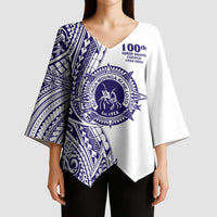 Tonga Queen Salote College 100th Years Kimono Sleeve Blouse White Tonga Kupesi Uniquely Pacific Art - Polynesian Pride
