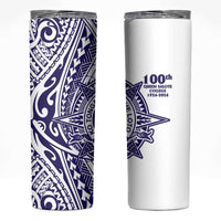 Tonga Queen Salote College 100th Years Skinny Tumbler White Tonga Kupesi Uniquely Pacific Art - Polynesian Pride