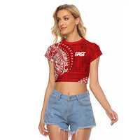Samoa FAST Raglan Cropped T Shirt Samoan Motif Patterns LT9 Female Red - Polynesian Pride