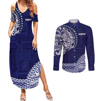 Samoa HRPP Couples Matching Summer Maxi Dress and Long Sleeve Button Shirt Samoan Motif Patterns - Polynesian Pride