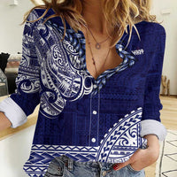 Samoa HRPP Women Casual Shirt Samoan Motif Patterns LT9 Female Blue - Polynesian Pride