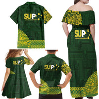 Samoa SUP Family Matching Off Shoulder Maxi Dress and Hawaiian Shirt Samoan Motif Patterns - Polynesian Pride