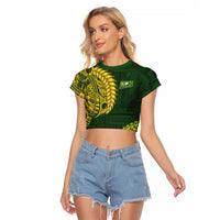 Samoa SUP Raglan Cropped T Shirt Samoan Motif Patterns LT9 Female Green - Polynesian Pride