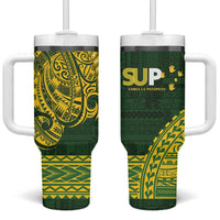 Samoa SUP Tumbler With Handle Samoan Motif Patterns LT9 One Size: 40 oz Green - Polynesian Pride