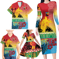 Personalised Torba PNG Day Family Matching Long Sleeve Bodycon Dress and Hawaiian Shirt Oro Tapa Pattern - Polynesian Pride