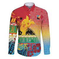 Personalised Torba PNG Day Family Matching Puletasi and Hawaiian Shirt Oro Tapa Pattern LT9 Dad's Shirt - Long Sleeve Green - Polynesian Pride