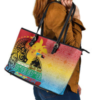 Personalised Torba PNG Day Leather Tote Bag Oro Tapa Pattern LT9 - Polynesian Pride