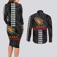 Aloha Spirit Ikaika Warrior Helmet Couples Matching Long Sleeve Bodycon Dress and Long Sleeve Button Shirt