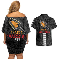 Aloha Spirit Ikaika Warrior Helmet Couples Matching Off Shoulder Short Dress and Hawaiian Shirt LT9 - Polynesian Pride