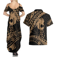 Ikaika Hawaiian Mythic Koa Tribal Warrior Couples Matching Summer Maxi Dress and Hawaiian Shirt LT9 - Polynesian Pride