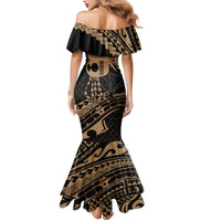 Ikaika Hawaiian Mythic Koa Tribal Warrior Family Matching Mermaid Dress and Hawaiian Shirt