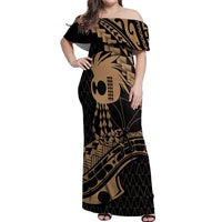 Ikaika Hawaiian Mythic Koa Tribal Warrior Off Shoulder Maxi Dress LT9 Women Gold - Polynesian Pride