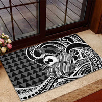 Koa Ikaika Warrior Helmet with Shark Rubber Doormat Black Kakau Style LT9 - Polynesian Pride