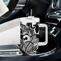 Koa Ikaika Warrior Helmet with Shark Tumbler With Handle Black Kakau Style LT9 - Polynesian Pride