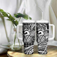 Koa Ikaika Warrior Helmet with Shark Tumbler With Handle Black Kakau Style LT9 - Polynesian Pride