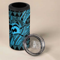 Koa Ikaika Warrior Helmet with Shark 4 in 1 Can Cooler Tumbler Blue Kakau Style
