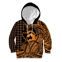 Koa Ikaika Warrior Helmet with Shark Kid Hoodie Gold Kakau Style