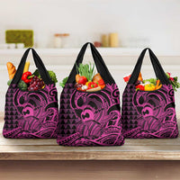 Koa Ikaika Warrior Helmet with Shark Grocery Bag Pink Kakau Style