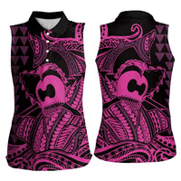 Koa Ikaika Warrior Helmet with Shark Women Sleeveless Polo Shirt Pink Kakau Style LT9 - Polynesian Pride