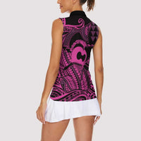 Koa Ikaika Warrior Helmet with Shark Women Sleeveless Polo Shirt Pink Kakau Style LT9 - Polynesian Pride