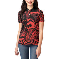 Koa Ikaika Warrior Helmet with Shark Women Polo Shirt Red Kakau Style