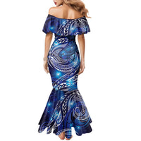 North Island Kokako and South Island Kokako Family Matching Mermaid Dress and Hawaiian Shirt New Zealand Native Bird with Galaxy Vibe