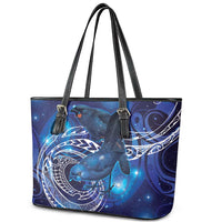 North Island Kokako and South Island Kokako Leather Tote Bag New Zealand Native Bird with Galaxy Vibe LT9 - Polynesian Pride
