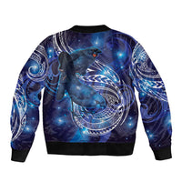North Island Kokako and South Island Kokako Sleeve Zip Bomber Jacket New Zealand Native Bird with Galaxy Vibe