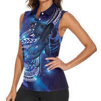 North Island Kokako and South Island Kokako Women Sleeveless Polo Shirt New Zealand Native Bird with Galaxy Vibe LT9 - Polynesian Pride