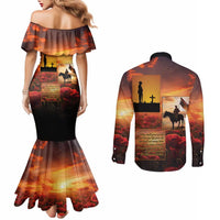 ANZAC Day Film Reel Lest We Forget Couples Matching Mermaid Dress and Long Sleeve Button Shirt Australia NZ Memorial LT9 - Polynesian Pride