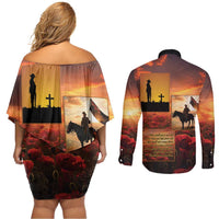 ANZAC Day Film Reel Lest We Forget Couples Matching Off Shoulder Short Dress and Long Sleeve Button Shirt Australia NZ Memorial LT9 - Polynesian Pride