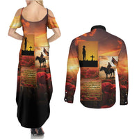 ANZAC Day Film Reel Lest We Forget Couples Matching Summer Maxi Dress and Long Sleeve Button Shirt Australia NZ Memorial LT9 - Polynesian Pride