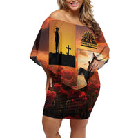ANZAC Day Film Reel Lest We Forget Family Matching Off Shoulder Short Dress and Hawaiian Shirt Australia NZ Memorial LT9 Mom's Dress Red - Polynesian Pride