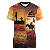 ANZAC Day Film Reel Lest We Forget Women V-Neck T-Shirt Australia NZ Memorial LT9 Female Red - Polynesian Pride